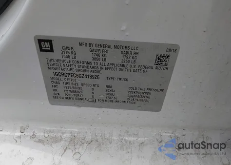 2016 Chevrolet Silverado 1500 Custom z USA, uszkodzony, nr VIN 1GCRCPEC5GZ418926